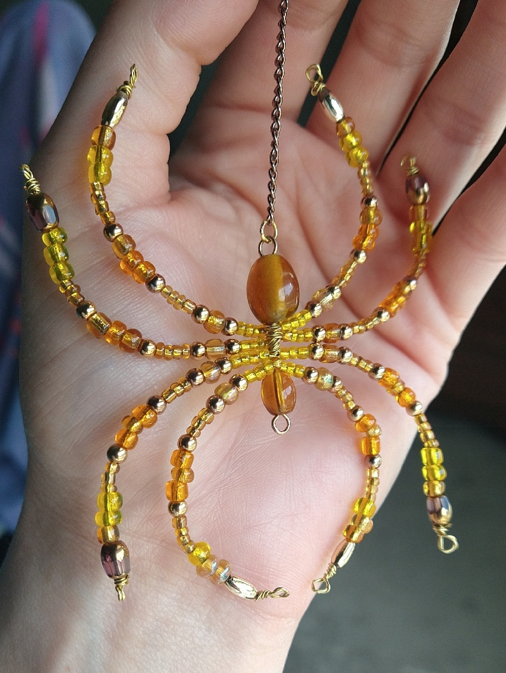 Hand Crafted Honey Drop Beaded Spider • Yellow, Amber, & Gold Accented - Picture 9 of 13